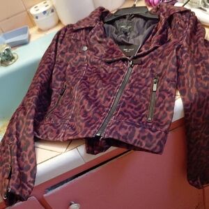 Romeo & Juliet Couture Burgundy Animal Print Leather Jacket